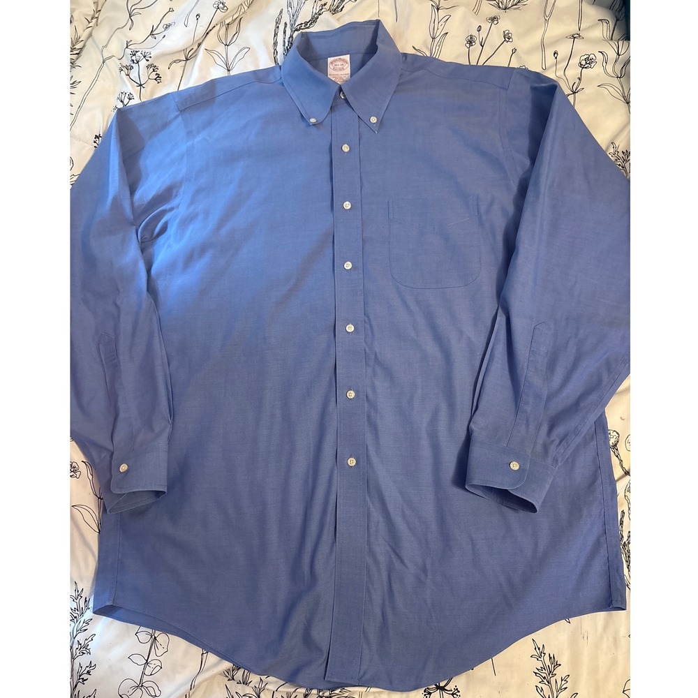 Brooks Brothers Original Polo Shirt Men's Blue Longsleeve Dress Shirt, 16.5/34